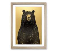 Bear Gold Leaf Art Framed Wall Art Print A2 Oak