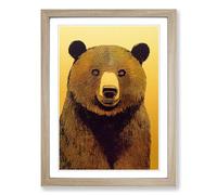Bear Gold Leaf Framed Wall Art Print A2 Oak