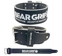 BEAR GRIP Power Belt - Elite Edition Leather Weight Lifting Belt for Men & Women, Double Prong Belt for Gym, Powerlifting, Deadlifts, Weighted Pull-Ups (S, Black)