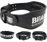 BEAR GRIP Power Belt - Elite Edition Leather Weight Lifting Belt for Men & Women, Double Prong Belt for Gym, Powerlifting, Deadlifts, Weighted Pull-Ups (M, Black - 4 Double Sided Leather Belt)
