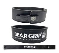BEAR GRIP Power Belt - Elite Edition Leather Weight Lifting Belt for Men & Women, Double Prong Belt for Gym, Powerlifting, Deadlifts, CrossFit, Weighted Pull-Ups (S, Black - 4 Lever Power Belt)