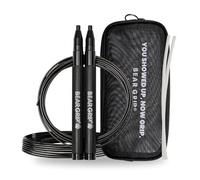 BEAR GRIP Premium Adult Speed Skipping Rope - Adjustable Self-Locking Jump Rope with Cable Protector, Carry Pouch & 2 Steel Ropes - Ideal for HIIT, Crossfit, Boxing, MMA, Fitness & Workouts