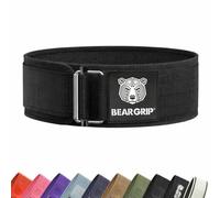BEAR GRIP Self-Locking Weight Lifting Belt - Deadlift, Bodybuilding, Squat & Powerlifting - Premium Weightlifting Gym Belt for CrossFit & Olympic Lifting for Men and Women - (Black & White, L)