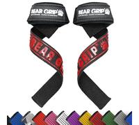 BEAR GRIP Straps - Premium Neoprene Padded Heavy Duty Double Stitched Weight Lifting Gym Straps, Deadlift, Gym Accessories for Men and Women, Gel Grip, 100% cotton, Extra long length (Red Elite)