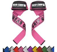 BEAR GRIP Straps - Premium Neoprene Padded Heavy Duty Double Stitched Weight Lifting Gym Straps, Deadlift, Gym Accessories for Men and Women, Advanced Gel Grip, 100% cotton, Extra long length (Pink)
