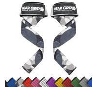 BEAR GRIP Straps - Premium Neoprene Padded Heavy Duty Double Stitched Weight Lifting Gym Straps, Deadlift, Gym Accessories for Men and Women, Advanced Gel Grip, 100% cotton, Extra long length (Camo)