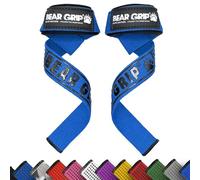 BEAR GRIP Straps - Premium Neoprene Padded Heavy Duty Double Stitched Weight Lifting Gym Straps, Deadlift, Gym Accessories for Men and Women, Advanced Gel Grip, 100% cotton, Extra long length (Blue)
