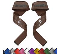 BEAR GRIP Straps - Premium Neoprene padded Heavy Duty double stitched weight lifting gym straps, Gel grip, 100% cotton, Extra long length (Brown)