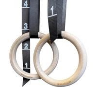 BEAR GRIP Wooden Gymnastic Rings with Adjustable Numbered Straps - Olympic Gym Rings for Gymnastics, Calisthenics, CrossFit & Full Body Strength Training at Home or Gym (28mm Black)