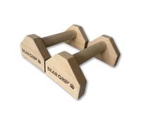 BEAR GRIP Wooden Parallettes Push Up Bars with Wrist Wraps - Solid Beech Wood Handstand Bars with Non-Slip Rubber Feet, Calisthenics, Gymnastics & Strength Training Equipment for Home & Gym Workouts