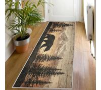 Bear Hallway Rug 60x240 Washable Rustic Cabin Print Kitchen Carpet Runners Low Pile Non-Shedding Bedroom Living Room Runner Rug, Farmhouse Wood Board Floor Mat for Indoor Entryway Jz707