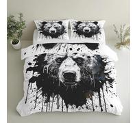 Bear Head Single Duvet Cover Set - 2 Pcs Wildlife Paint Splash Bedding Set Reversible Soft Microfibre Quilt Covers & 1 Pillowcase with Zipper Closure GS*5