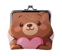 Bear Heart Love Leather Coin Purse for Women-Small Kiss Lock Wallet, Mini Card Holder for Keys Lipstick, Cute Change Purse for Travel