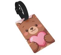 Bear Heart Love Luggage Tags for Suitcases - Durable PVC ID Tags with Detachable Straps for Travel, Backpack, Golf Bag, Anti-Loss