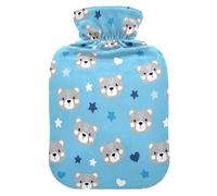 Bear Hearts Blue Hot Water Bottle with Cover for Pain Relief Hand Feet Warmer for Headaches, 1L
