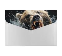 Bear Holding Fish File Folder, Plastic Accordion File Folders with 6 Pockets, Expanding File Organizer with Snap Closure, Portable Document Paper Organizer, Office Supplies Filing Folders