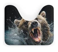 Bear Holding Fish Toilet Rugs U Shaped Washable, Extra-Soft Plush Bath Mat 20 X 16 Inch Non Slip Toilet Floor Mat Quick Dry Super Absorbent Bathroom Rugs Microfiber Toilet Carpet