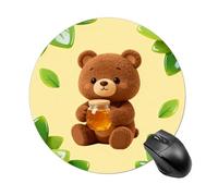Bear & Honey Mouse Pad Round Laptop Mouse Mat Cute Computer Mousepad Keyboard Pad Non-Slip Desk Pads for Gaming Office Work Home