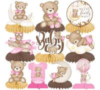 Bear Honeycomb Centerpieces Bear Baby Shower Decorations 11PCS Teddy Bear Table Centerpieces We Can Bearly Wait Baby Shower Decorations Pink Bear Theme Birthday Gender Reveal Party Supplies