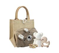 Bear Hooded Baby Towel White Teddy Flannel and Silicone Duck Teether Inside our Gift Bag Neutral Unisex Essentials Natural Bath Set for Newborn Boys or Girls by Rainbow Gifts
