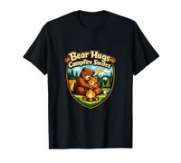 Bear Hugs Campfire Smiles Camping Mountain Badge T-Shirt
