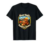 Bear Hugs Campfire Smiles Camping Mountain Badge T-Shirt