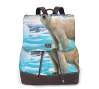 Bear Ice Print Women Backpack Waterproof Anti-Theft Lightweight Pu Fashion Leather Nylon School Shoulder Bag Travel Backpack