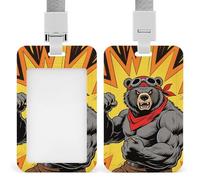 Bear ID Badge Holder - Retractable Badge Reel, Vertical Card Name Tag Holder with Breakaway Lanyard, ID Cards Holders Case for Nurse Security Staff Women Men