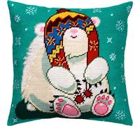 Bear in a Trapper Hat. Needlepoint Kit w/Printed Tapestry Canvas (40 × 40 cm) - Needlepoint Cushion Kit for Creative Home Décor - Needlework Kit for Adult Beginners