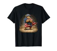 Bear in Military Helmet and America Flag Costume T-Shirt