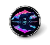 Bear in Mountains Round Metal Brooches 1 Inch Memorial Badges Exquisite Decorations Pins for Clothing