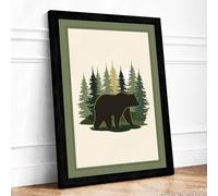 Bear in the Forest Minimalist Framed Wall Art Print A1 (84.1×59.4cm) Black, Wall Decor for Living Room, Bedroom, Office & Home, Ready to Hang, Art Gift