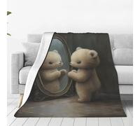 Bear in The Mirror Micro Fleece Blanket 60 * 50 inches, Super Soft Multi-Purpose Blanket for Bed, Sofa, Camping, Cooler or Travel