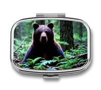 Bear in The Wild Pill Box 2 Compartment Pill Case Portable Pocket Pill Organizer Medicine Vitamin Organizer for Men Women