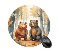 Bear in Woods Round Mouse Pad, Non-Slip Rubber Base Waterproof Washable, Computer Mouse Mat for Office Gaming Studying, Premium-Textured Durable Portable Circle Mousepad for Desktop PC Notebook