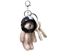 Bear Keyring | Plush Bear Bag Charm with Helmet, Animal Key Ring for Women Home Travel Decoration Satchel and Bags, Black, Refer to Description