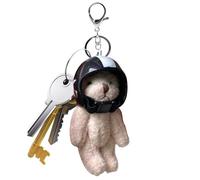Bear Keyring with Helmet for Backpack, Stylish Pendant and for Travel Backpack or Women's Bag, Black/White, Consulte la descripción