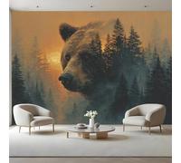 Bear Kids Room Canvas Peel and Stick Wall Mural Forest Animals Large Removable Self-Adhesive Wallpaper Decor for Nursery Boy Girl Bedroom 120x84 inches / 300x210 cm