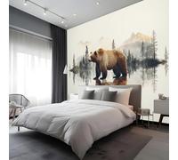 Bear Kids Room Canvas Peel and Stick Wall Mural Forest Reflections Large Removable Self-Adhesive Wallpaper Decor for Nursery Boy Girl Bedroom 400x280 cm
