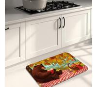 Bear Kitchen Mats for Floor, Autumn Leaves Picnic Style Soft Mats, Cushioned Comfort Washable Non Slip Decor Rugs for Kitchen Sinks Laundryroom Bathroom 16x24 Inch
