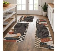 Bear Kitchen Mats for Floor, Rustic Animal Pattern Soft Mats, Cushioned Comfort Washable Non Slip Decor Rugs for Kitchen Sinks Laundry Room Bathroom 3Pcs