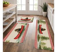 Bear Kitchen Mats for Floor, Rustic Canoe Print Soft Mats, Cushioned Comfort Washable Non Slip Decor Rugs for Kitchen Sinks Laundryroom Bathroom 3Pcs