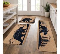 Bear Kitchen Mats for Floor, Rustic Wildlife Nature Soft Mats, Cushioned Comfort Washable Non Slip Decor Rugs for Kitchen Sinks Laundryroom Bathroom 3Pcs