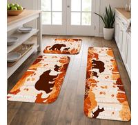 Bear Kitchen Mats for Floor, Rustic Wildlife Soft Mats, Cushioned Comfort Washable Non Slip Decor Rugs for Kitchen Sinks Laundryroom Bathroom 3Pcs