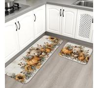 Bear Kitchen Mats for Floor, Vintage Autumn Soft Mats, Cushioned Comfort Washable Non Slip Decor Rugs for Kitchen Sinks Laundryroom Bathroom 2PCS