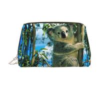 Bear Koala Print Premium Leather Toiletry Travel Pouch with Waterproof Portable Pouch Open Flat Makeup Bag