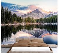 Bear Lake Photo Wallpaper 99"x69" Mountains Lake 3D Effect Panoramic Wall Murals Non-Woven Wall Paper for Bedroom Living Room TV Backdrop,Easy to Install W-272