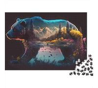 Bear Landscape Fantasy 1000 Piece Jigsaw Adults Double Exposure Bear Mountain Lake Forest Premium Thick Sturdy Vibrant Challenging Stress Relief Gift 70x50cm/1000pcs