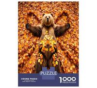 Bear Leaf Fall 1000 Piece Jigsaw Puzzle Bundle Whimsical Woodland Fun Classic Jigsaw Puzzle Premium Cardstock Decompression Wall Decoration Gifts Women Men Senior Jigsaw Enthusiasts 52x38cm/1000pcs
