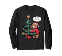 Bear Loves Xmas Teddy Hugging Tree Cute Bearry Christmas Long Sleeve T-Shirt